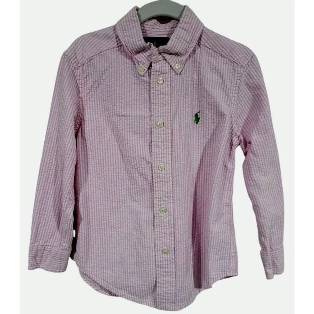 Polo Ralph Lauren Boys Size 4T Pink Stripe Button Down Shirt Coastal Preppy